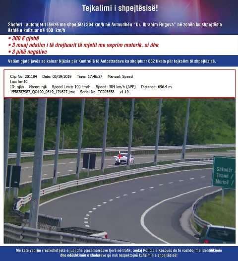 Shoferi lëviz me 304 km/h Autostradën "Ibrahim Rugova" (FOTO+VIDEO)