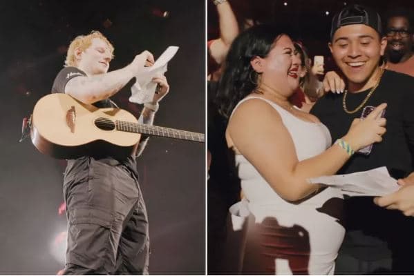 Ed Sheeran e befason një çift, u tregon gjininë e foshnjës në kocert (VIDEO)