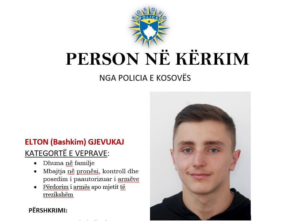 Policia kërkon ndihmë në kapjen e Elton Gjevukajt për dhunë në familje dhe për armë