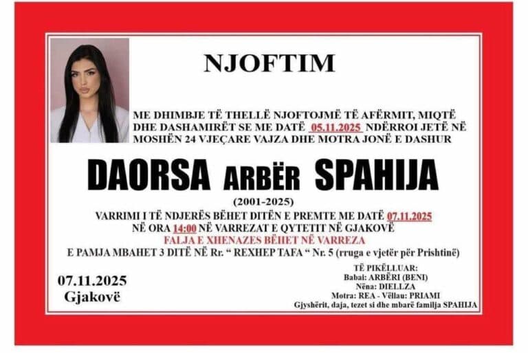 Sot do të varroset kosovarja që vdiq tragjikisht në Tetovë