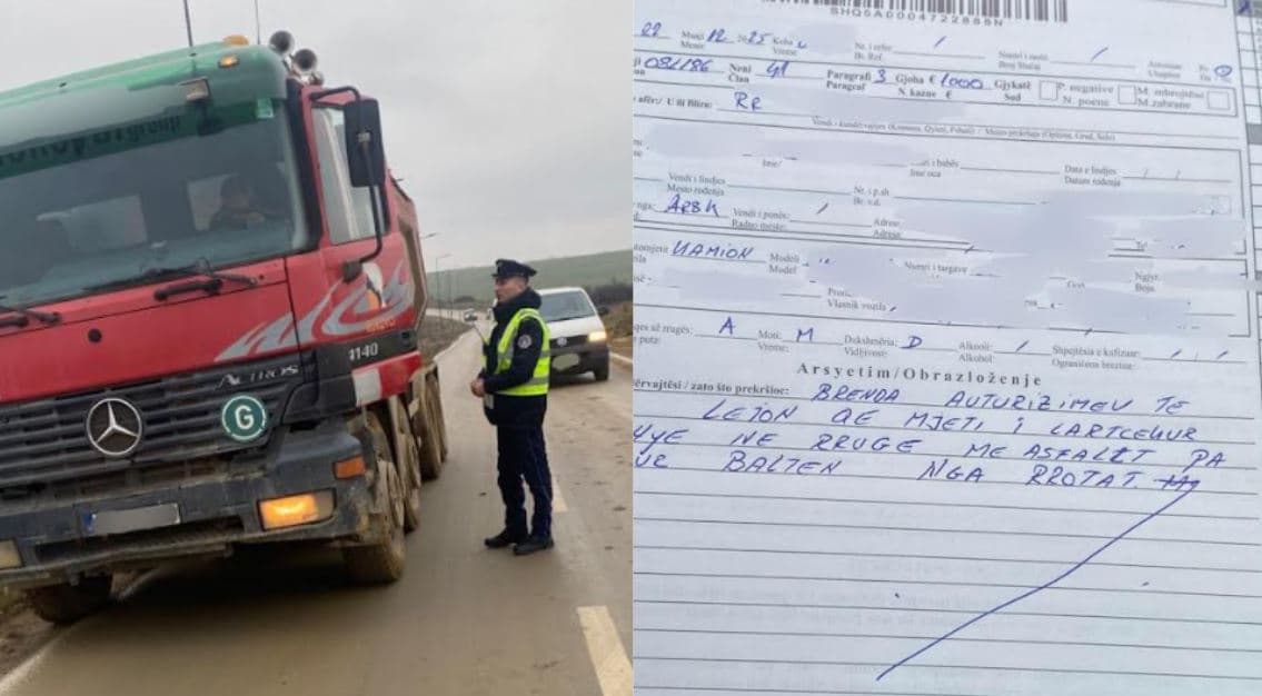 Kamioni baltosi rrugën, policia gjobit me 1000 euro kompaninë e ndërtimit