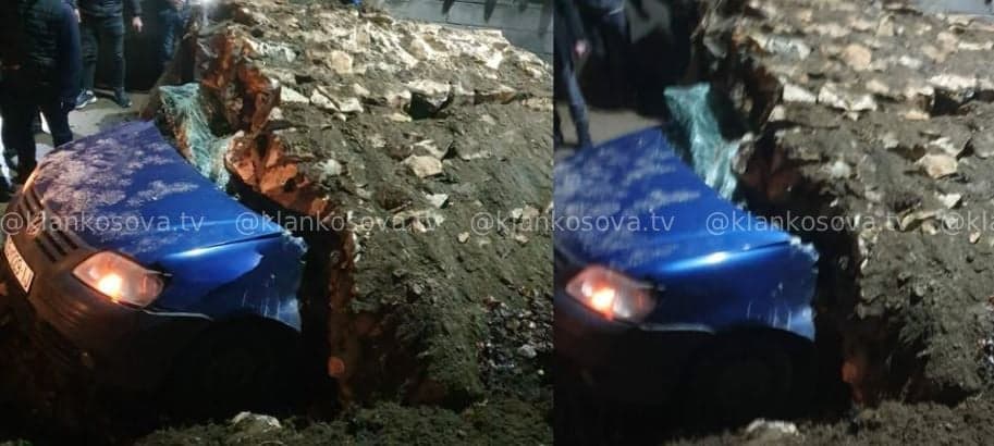 Policia konfirmon shembjen e murit mbi automjet në Han të Elezit, shoferi pësoi lëndime