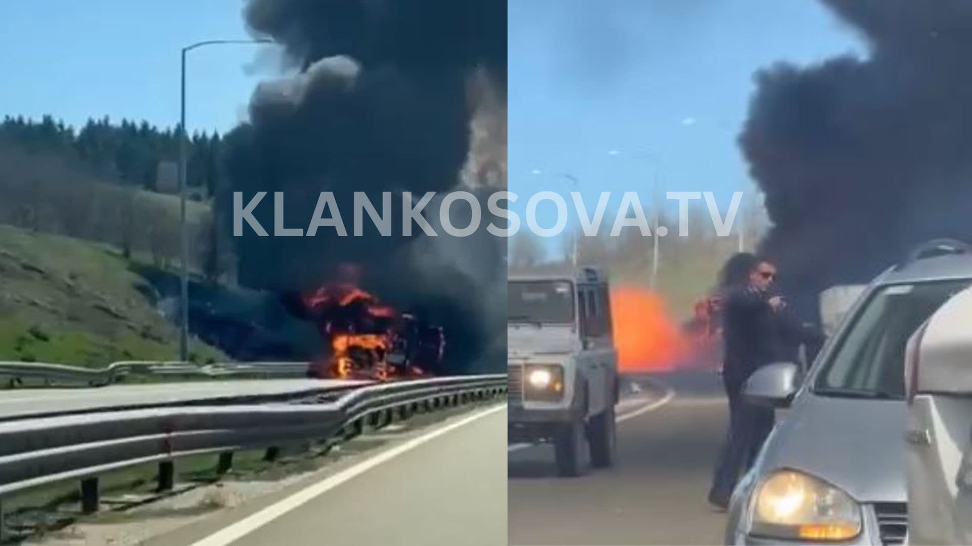 Digjet kamioni në autostradën "Ibrahim Rugova", pamje dramatike (VIDEO)