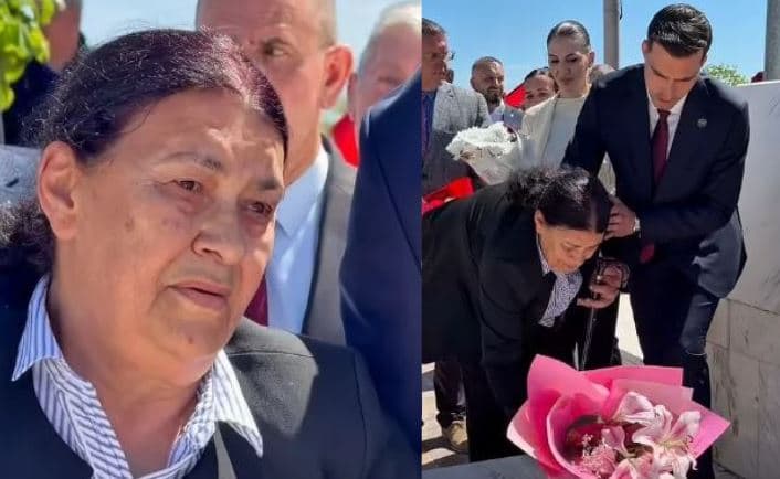 E shoqëruar nga Luani i ri, nëna Rukë vendos lule mbi varrin e Luanit në 29-vjetorin e rënies së tij